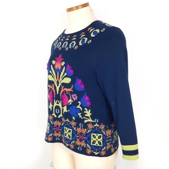 Anthropologie Floral Intarsia Sweater Top Size Small - Picture 3 of 9